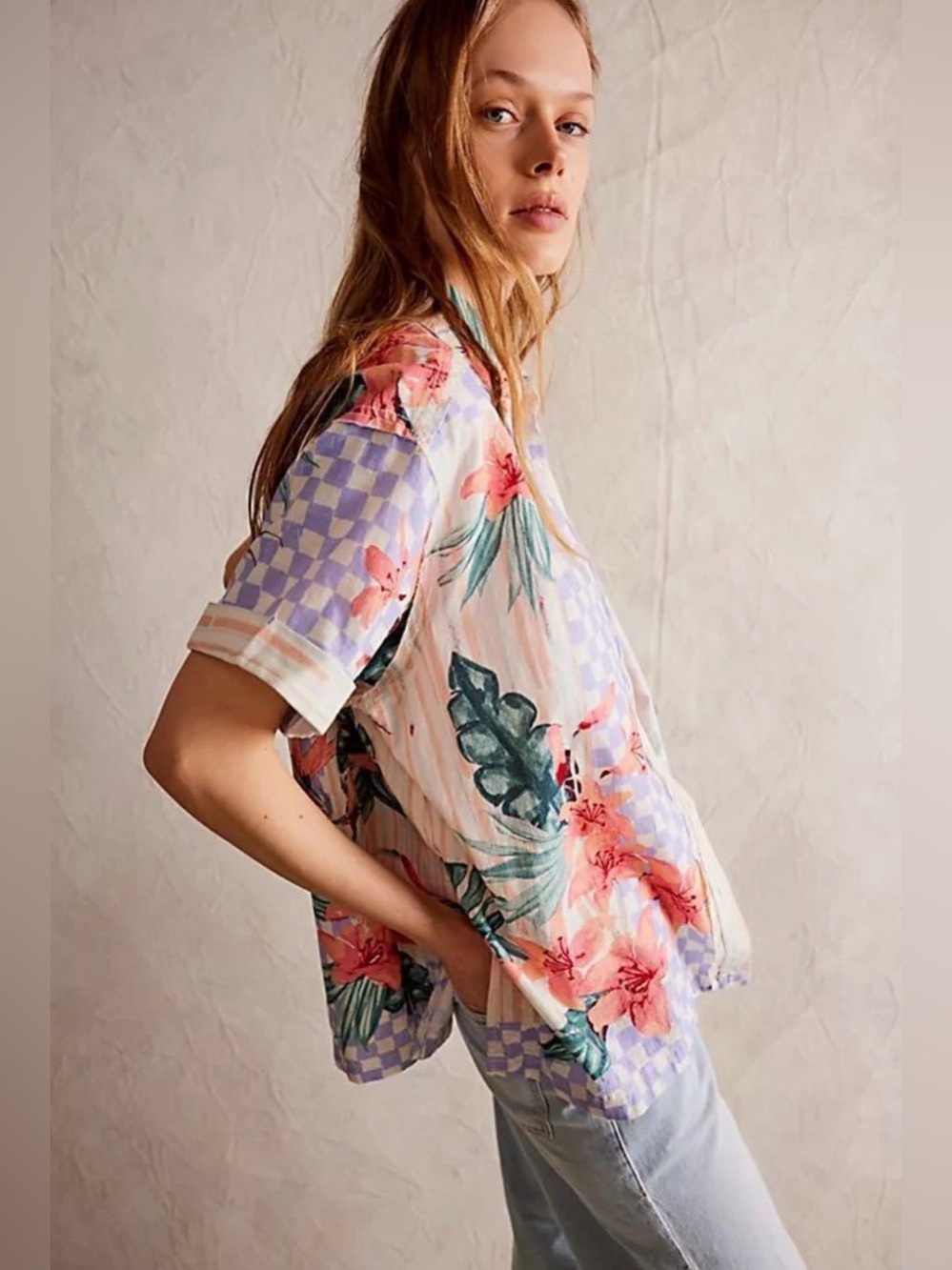 Free People Retro Tropics Print Button Down Shirt